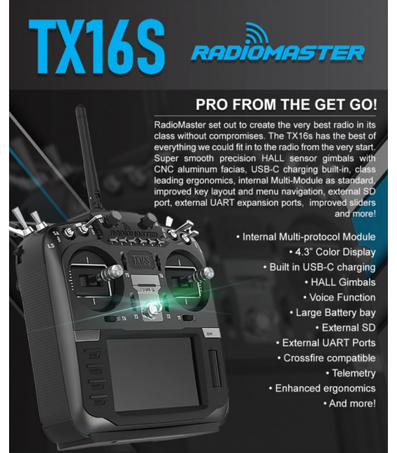 Radiocomandă RadioMaster TX16S Multi-protocol 2.4 GHz (ex JUMPER)