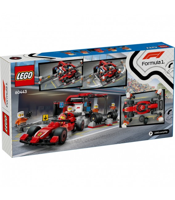 Boxă și mecanici F1 cu mașină Ferrari LEGO 60443