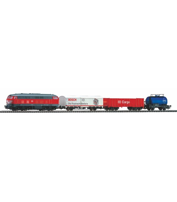 Set start marfă DB Cargo BR 218 cu șină cu terasament H0 Piko 57154